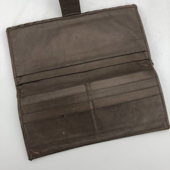 Brown Woven Leather Wallet Long Bi-Fold Italian - Picture 7 of 8
